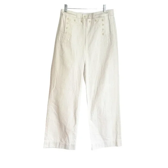 Tory Burch Button Detail Cropped Wide Leg Sailor Pants Size 6 NWOT